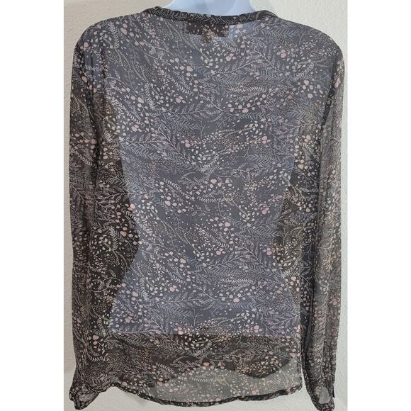 Ann Taylor Loft Brown Pink Sheer Floral Print Shirt XS Tie Front Closure Soft - Picture 3 of 5